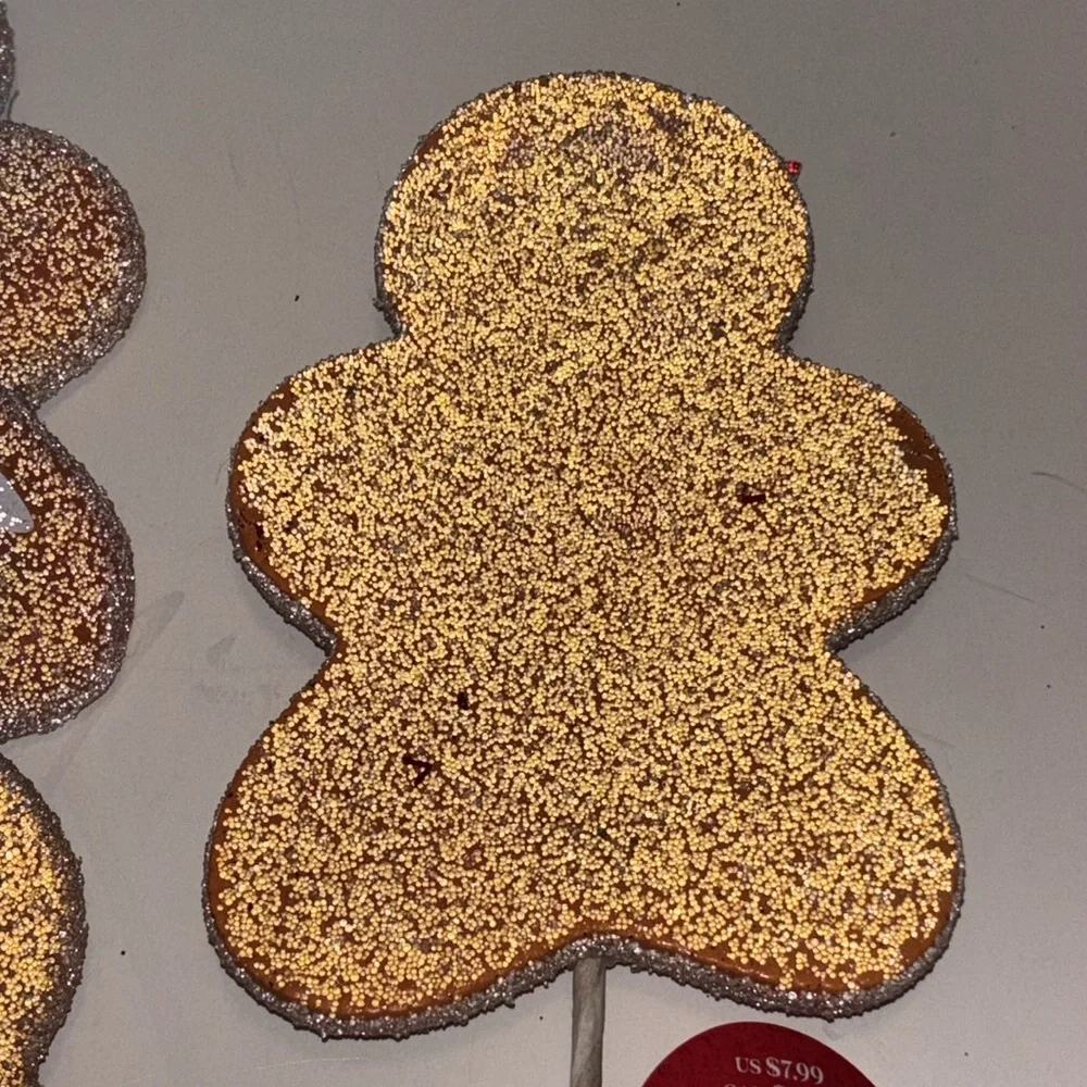 Gingerbread Man Picks Set of 13 Gingerbread Cookie Floral Tree Piks Glittery NWT
